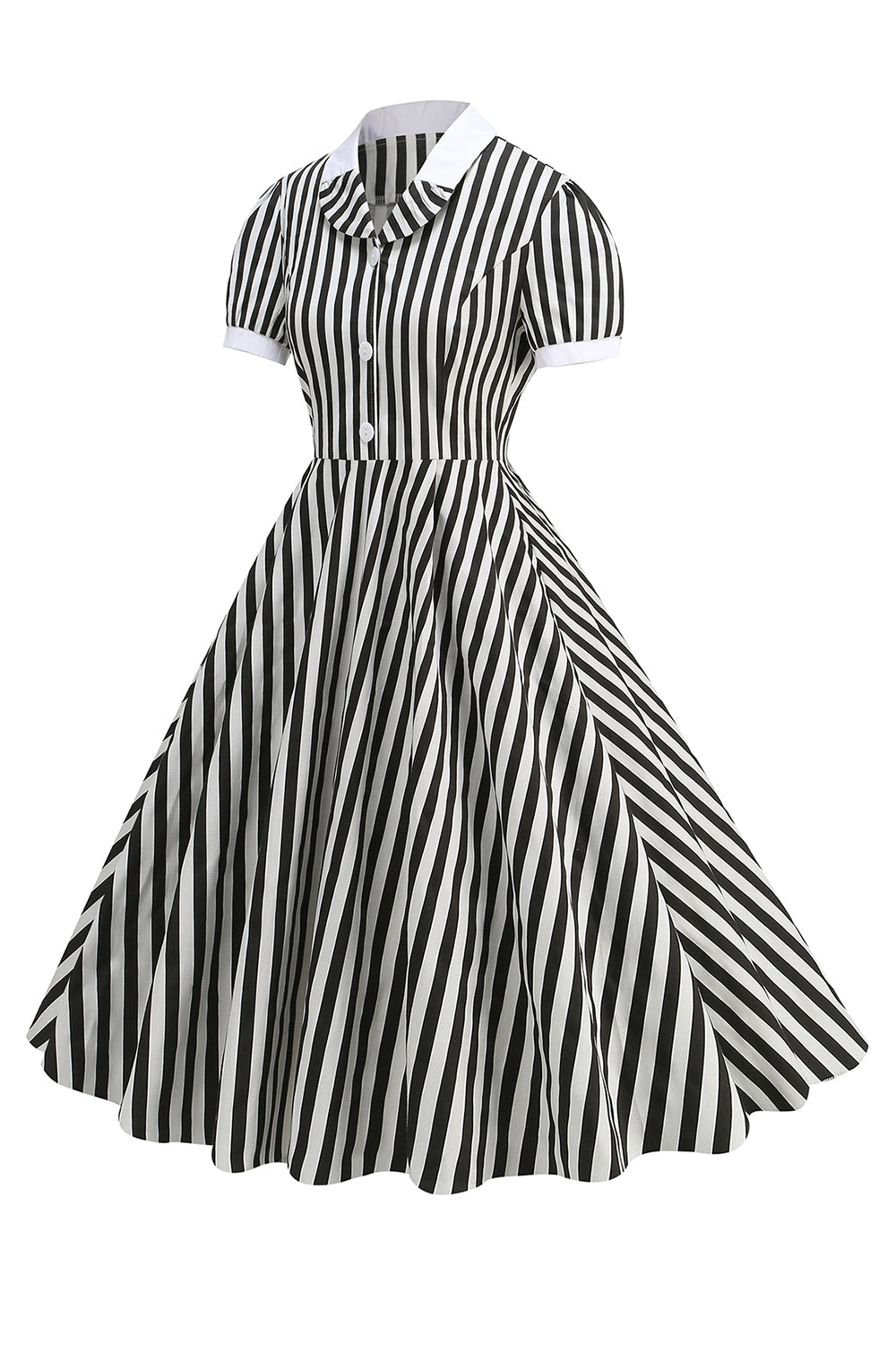 Svart A Line Stripe 1950-tal Klänning med ärmar