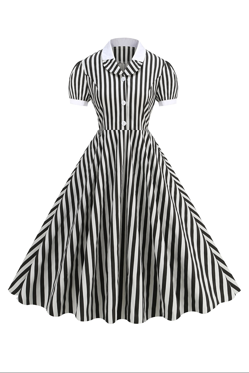 Svart A Line Stripe 1950-tal Klänning med ärmar