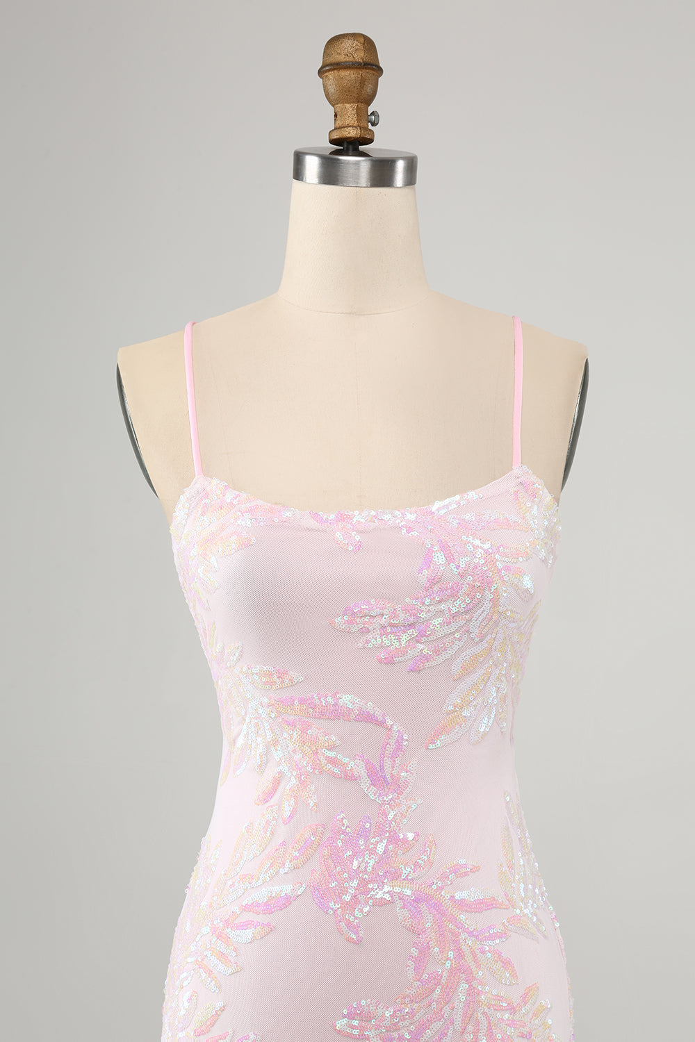 Rosa Spaghettiband Bodycon Homecoming Klänning med kors och tvärs i ryggen