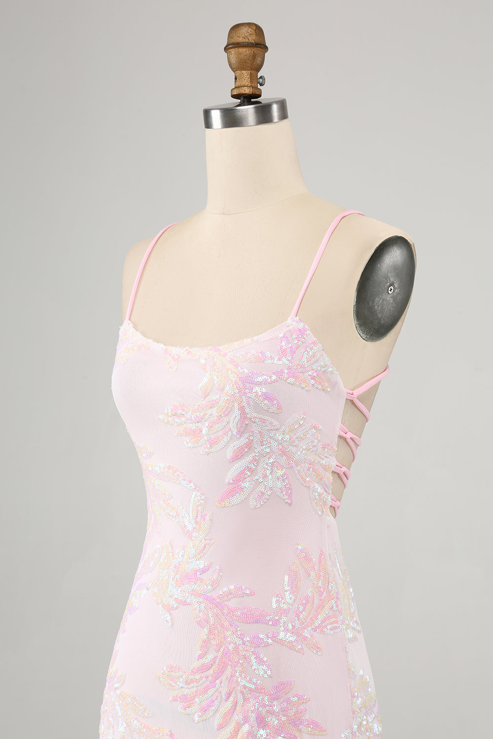 Rosa Spaghettiband Bodycon Homecoming Klänning med kors och tvärs i ryggen