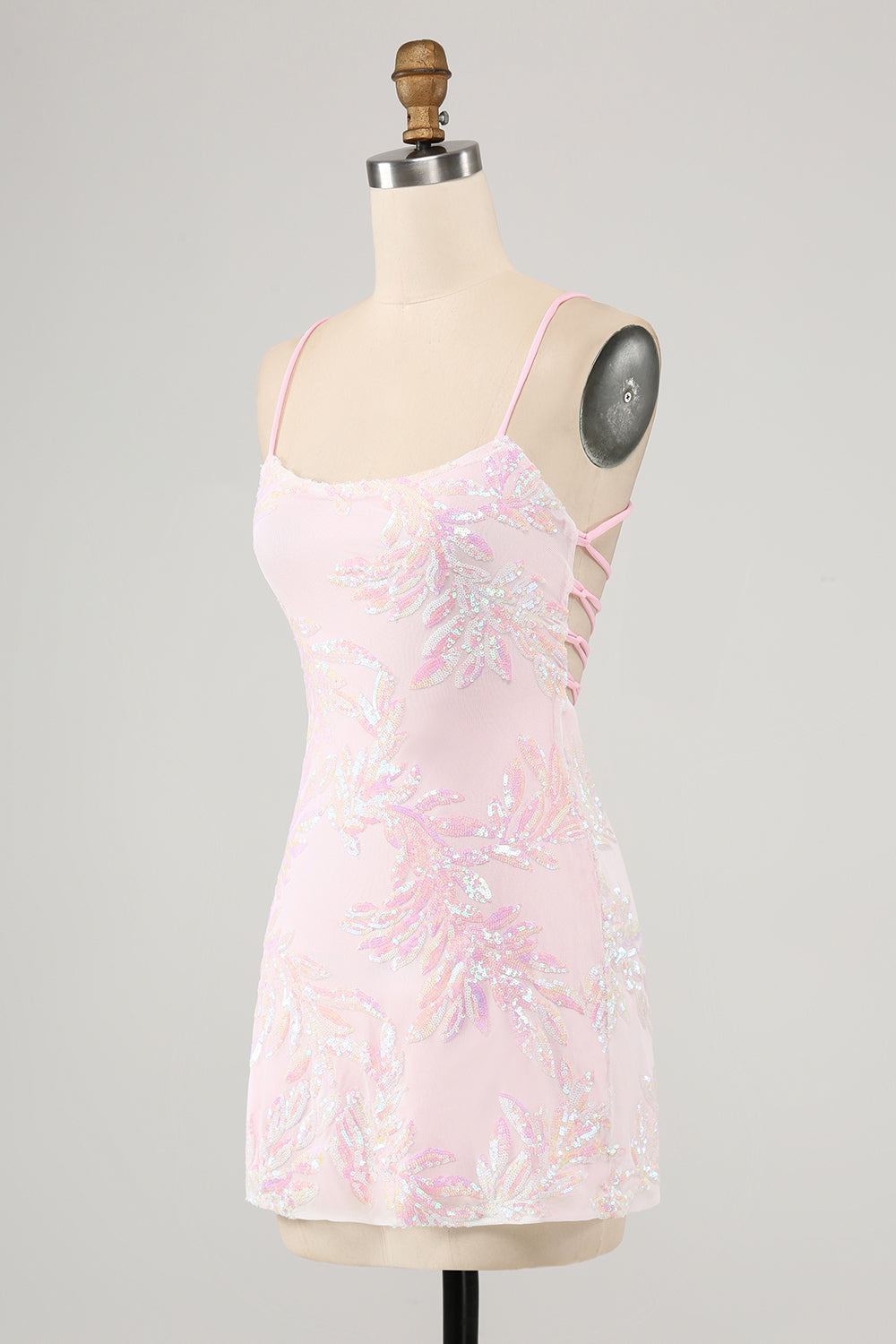 Rosa Spaghettiband Bodycon Homecoming Klänning med kors och tvärs i ryggen