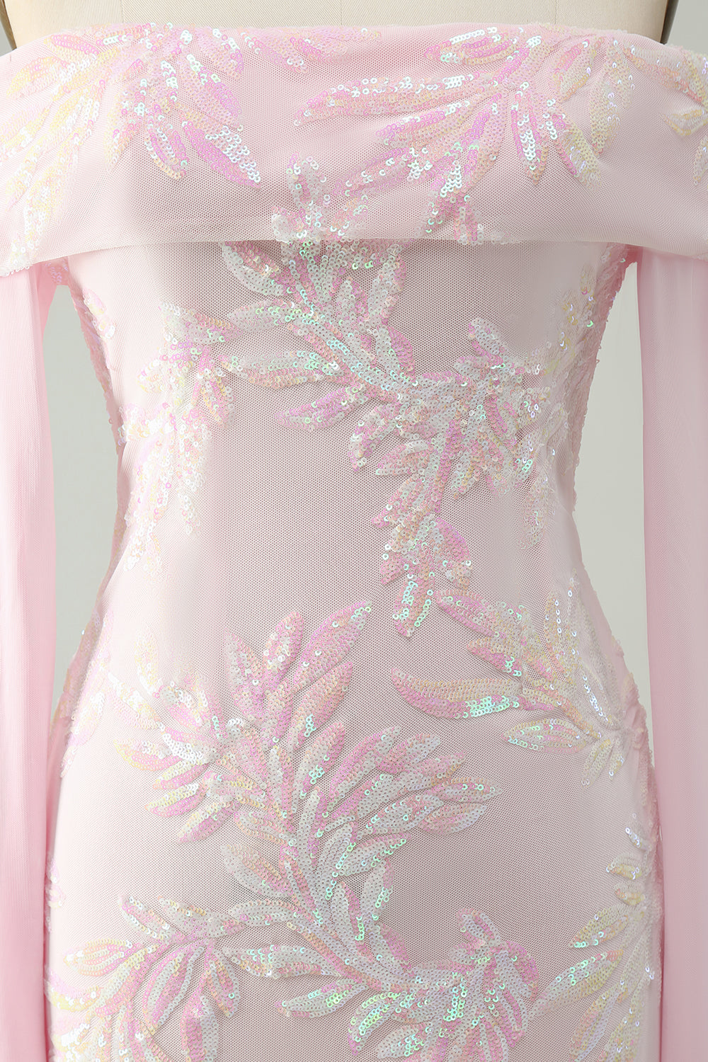 Glittrande Rosa Bodycon Off The Shoulder Paljett Homecoming Klänning med Långa Ärmar