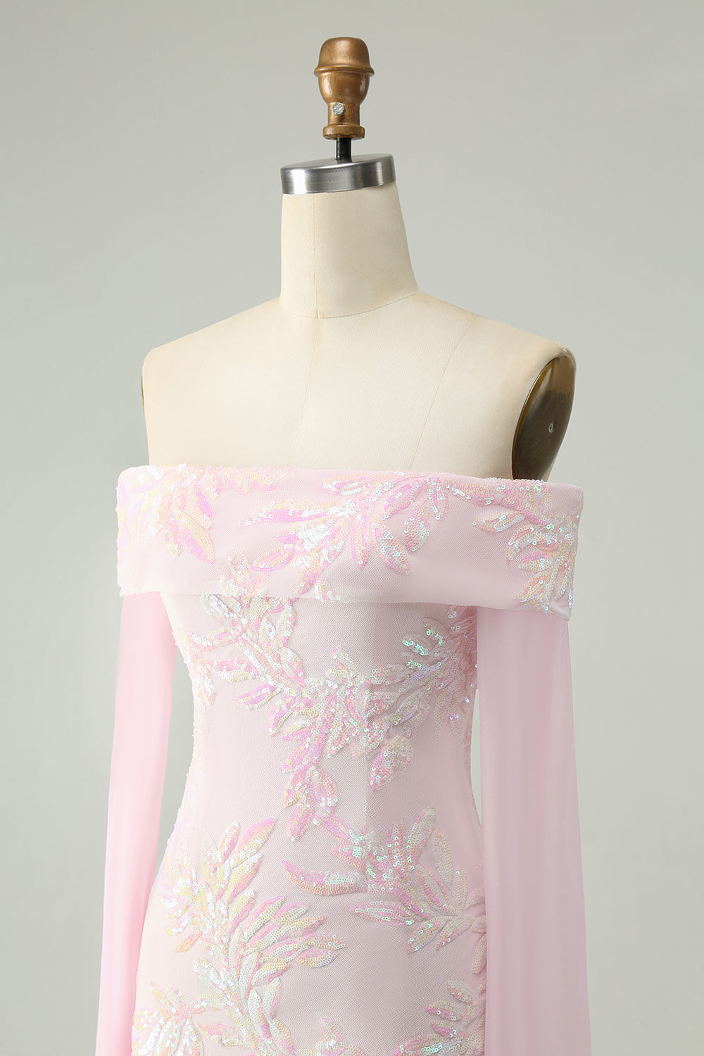 Glittrande Rosa Bodycon Off The Shoulder Paljett Homecoming Klänning med Långa Ärmar
