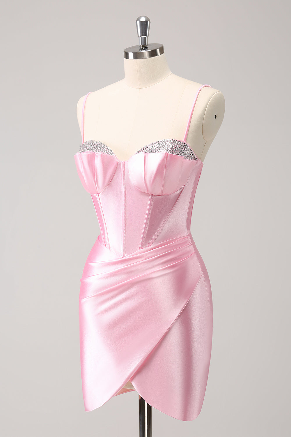 Snygg glittrande rosa spaghetti remmar Korsett tight Homecoming klänning med beading
