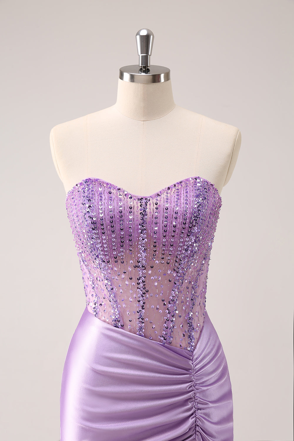 Glittrande Beading Lila Korsett Kort Tight Homecoming Klänning