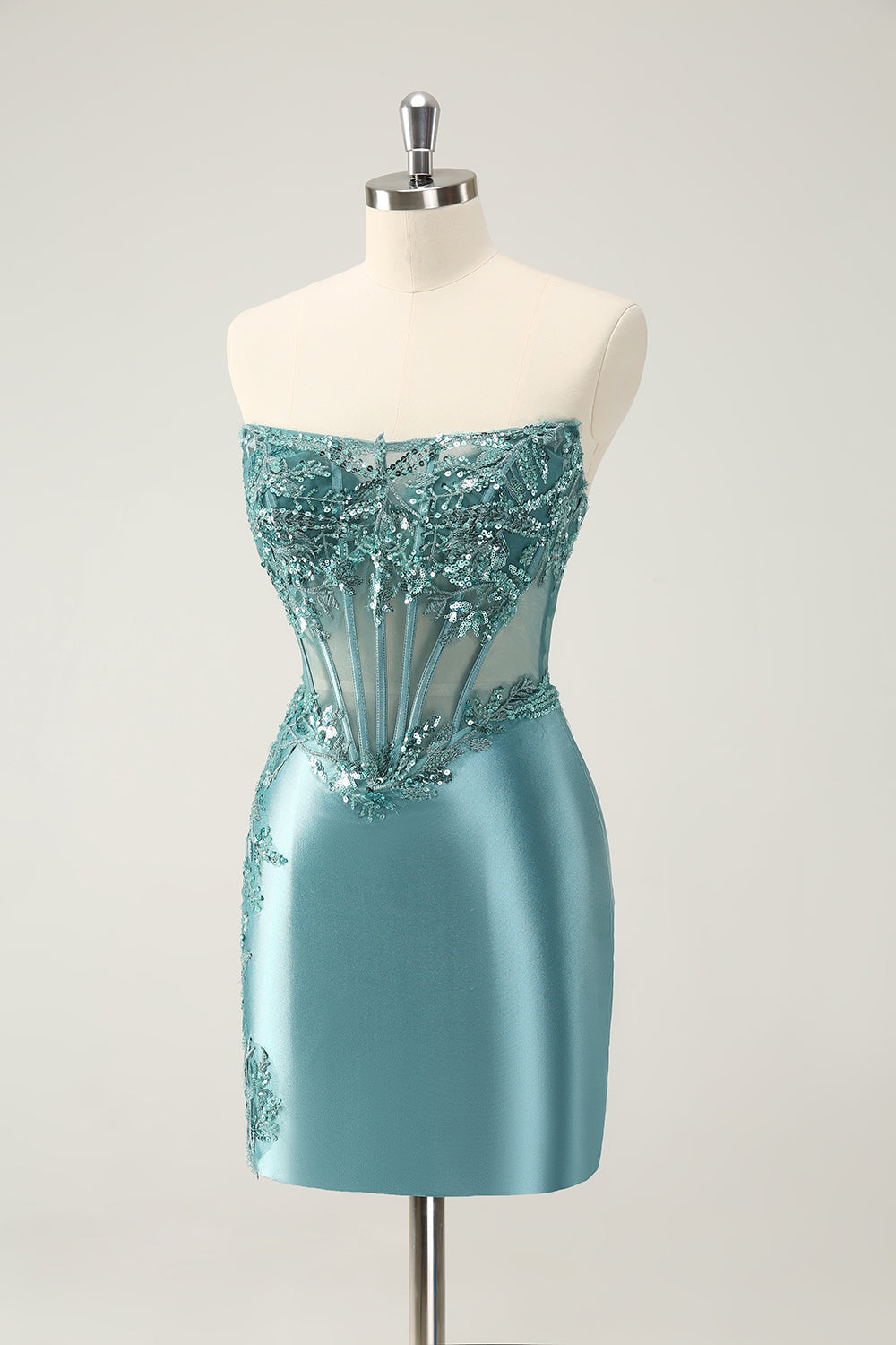 Glitter Påfågel Bodycon Axelbandslös Korsett Appliques Homecoming Klänning