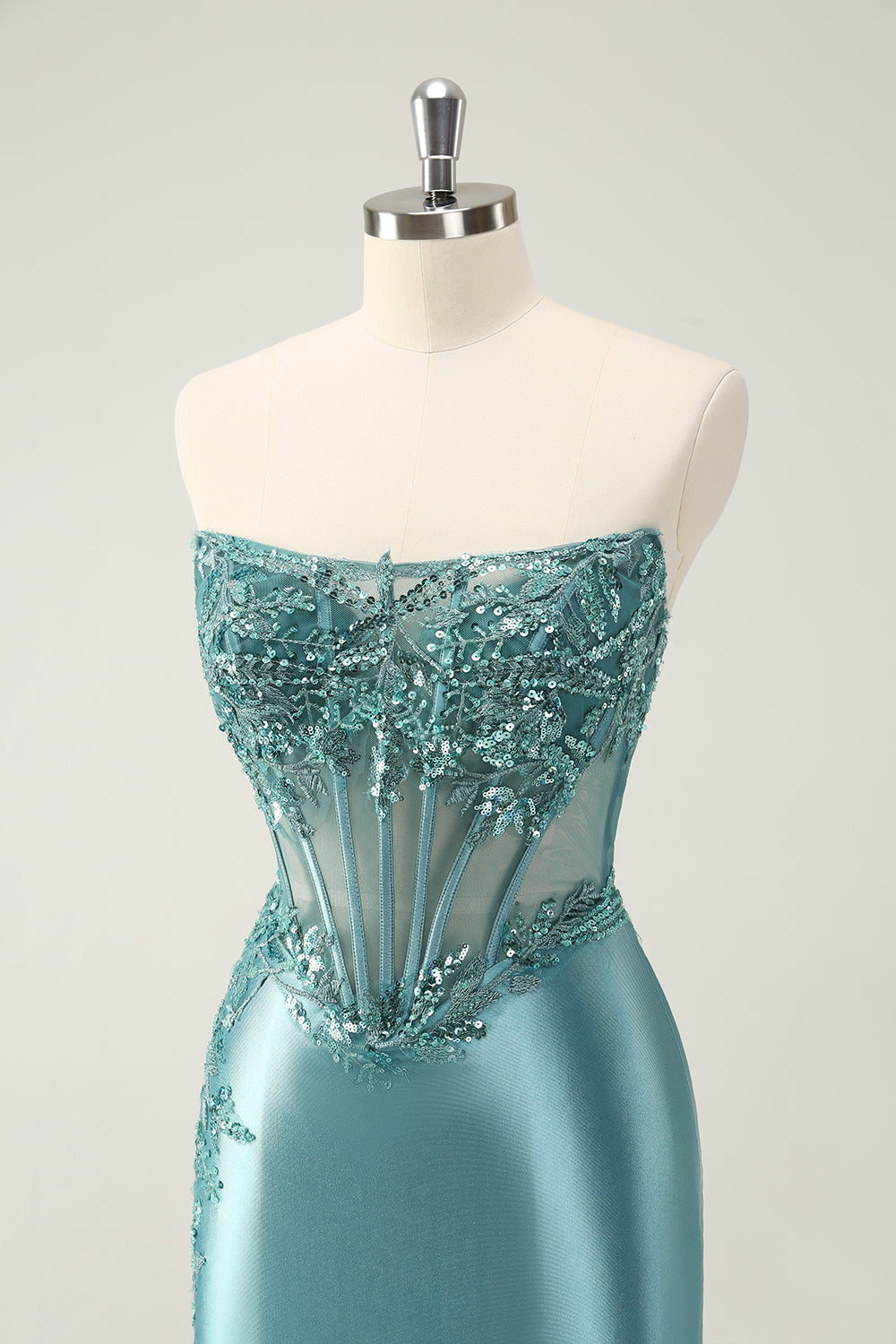 Glitter Påfågel Bodycon Axelbandslös Korsett Appliques Homecoming Klänning