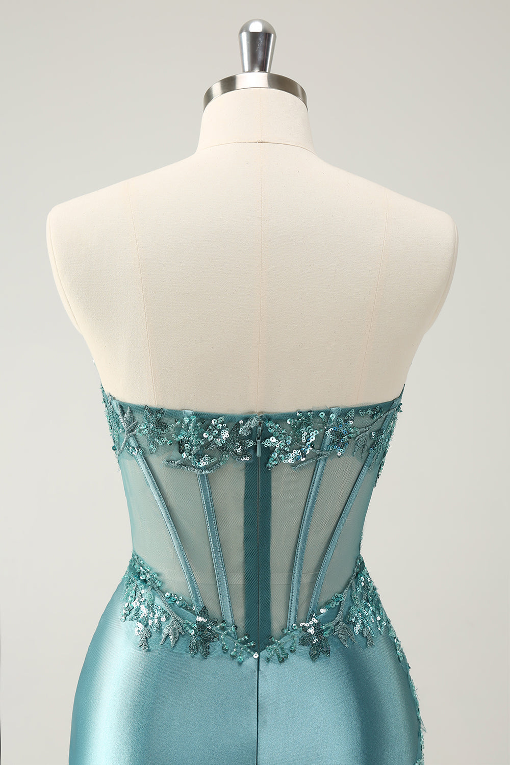 Glitter Påfågel Bodycon Axelbandslös Korsett Appliques Homecoming Klänning