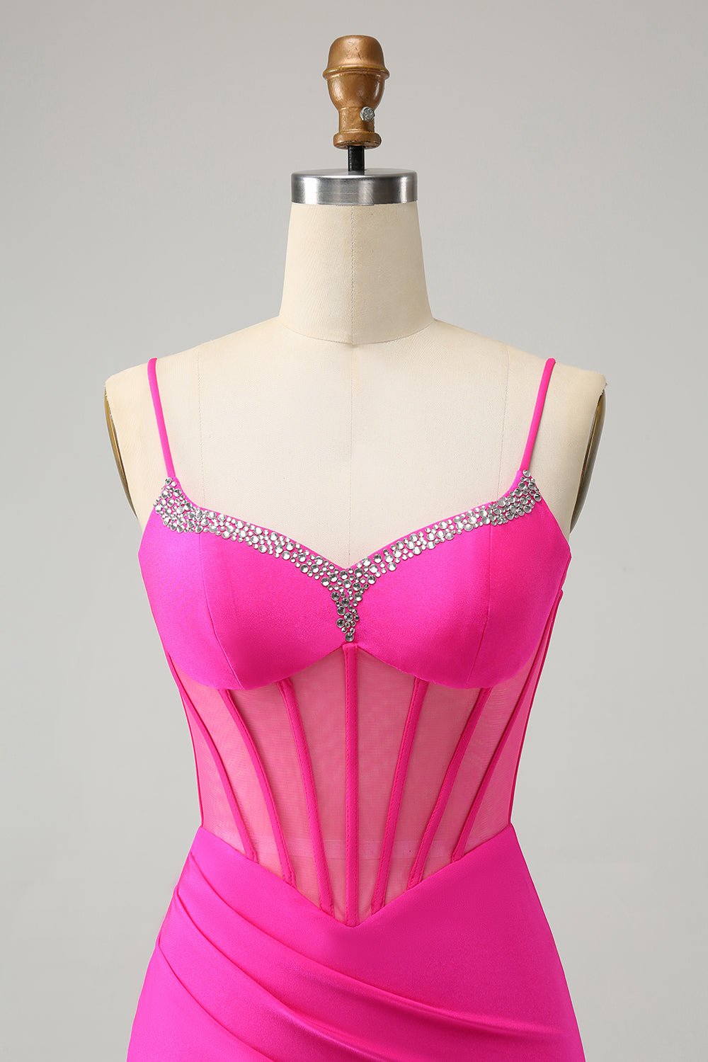 Glitter Fuchsia pärlstav Tight Korsett Kort Homecoming Klänning med slits