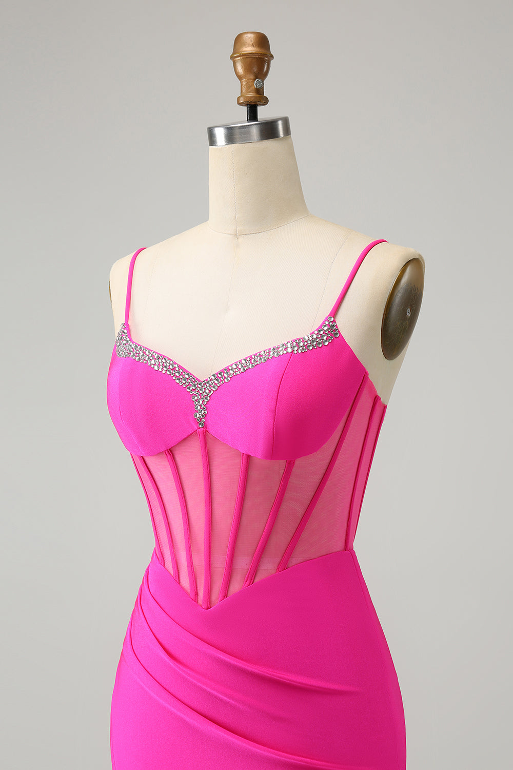Glitter Fuchsia pärlstav Tight Korsett Kort Homecoming Klänning med slits