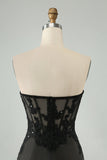 Glittrande svart Bodycon Sweetheart Corset Homecoming Klänning med applikationer