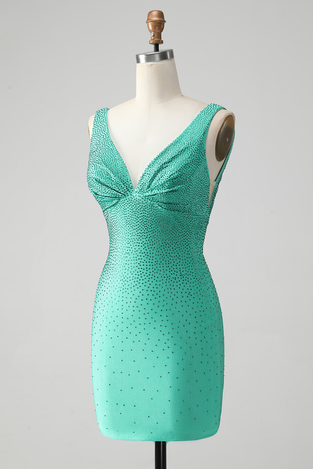Grön Bodycon V-ringning Rygglös Kort Homecoming Klänning med Beading