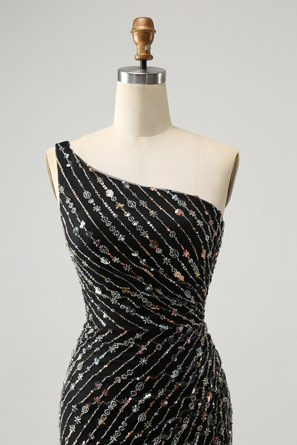 Glitter Svart One Shouder Tight Kort Homecoming Klänning med Beading