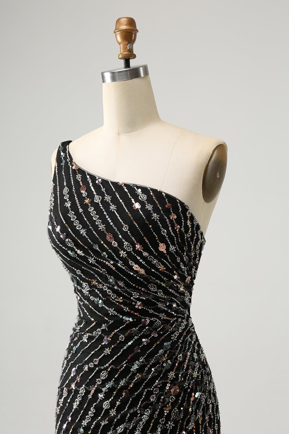 Glitter Svart One Shouder Tight Kort Homecoming Klänning med Beading
