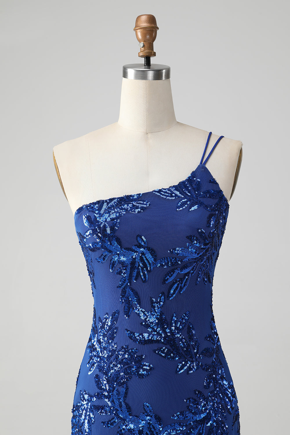 Glittrande Bodycon Royal Blue One Shoulder Paljetter Homecoming Klänning med Broderi