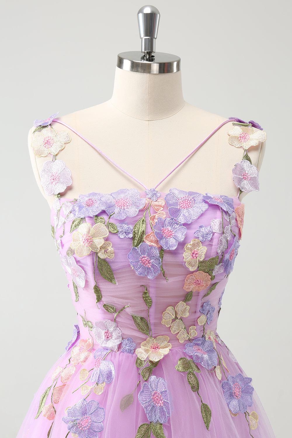 Lila En linje Halter Blommor Tyll Kort Homecoming Klänning