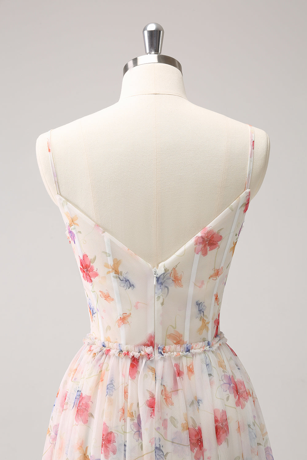 Vit Röd Blommig A-linje Spaghetti Remmar Lång Brudtärna Klänning