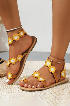 Gul blomma Boho platta sandaler