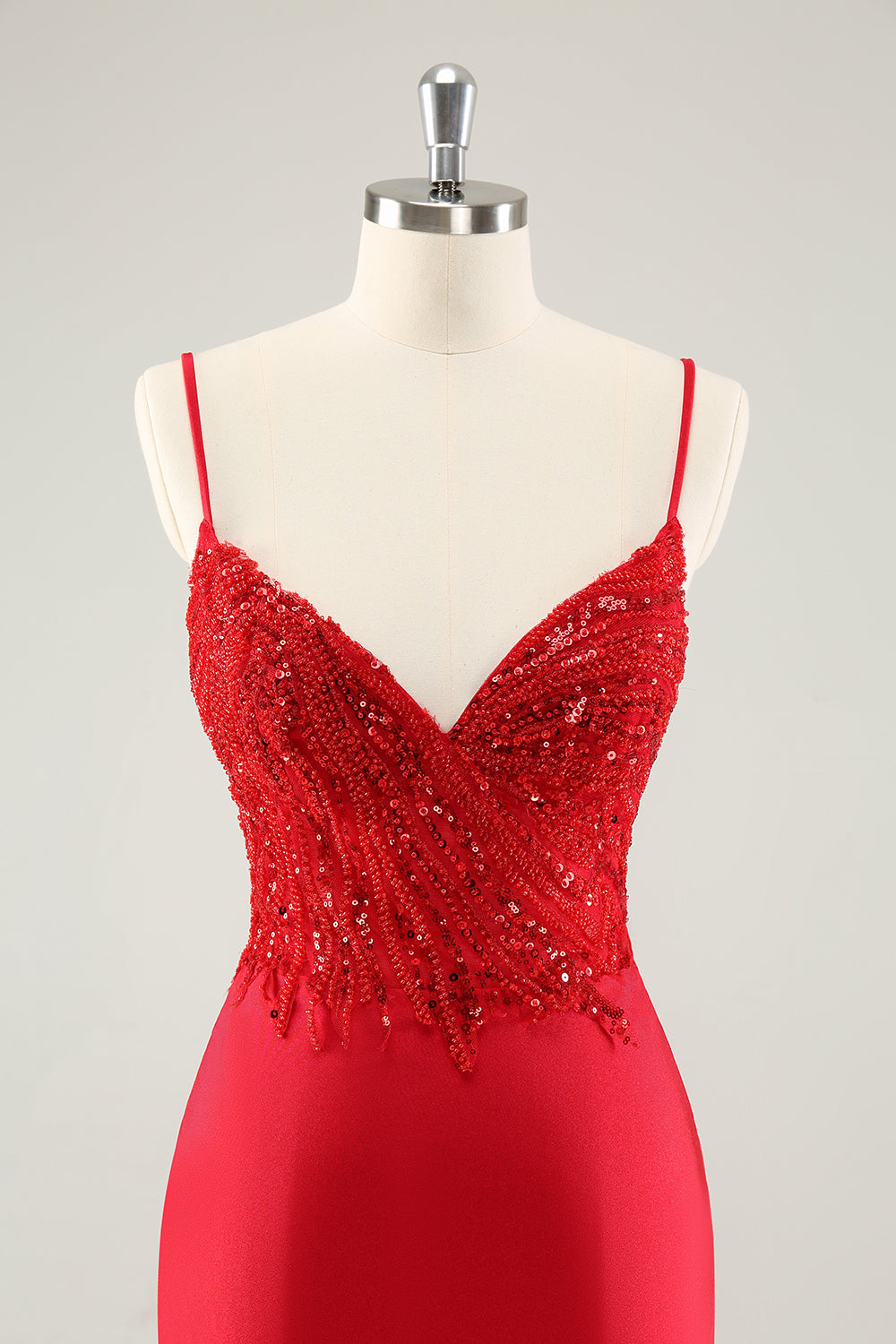 Glittrande Röd Bodycon Spaghetti Straps Homecoming Klänning med Paljetter