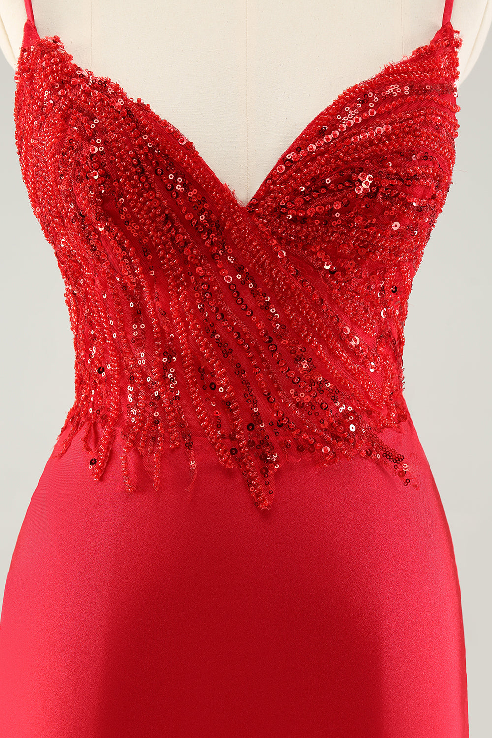 Glittrande Röd Bodycon Spaghetti Straps Homecoming Klänning med Paljetter