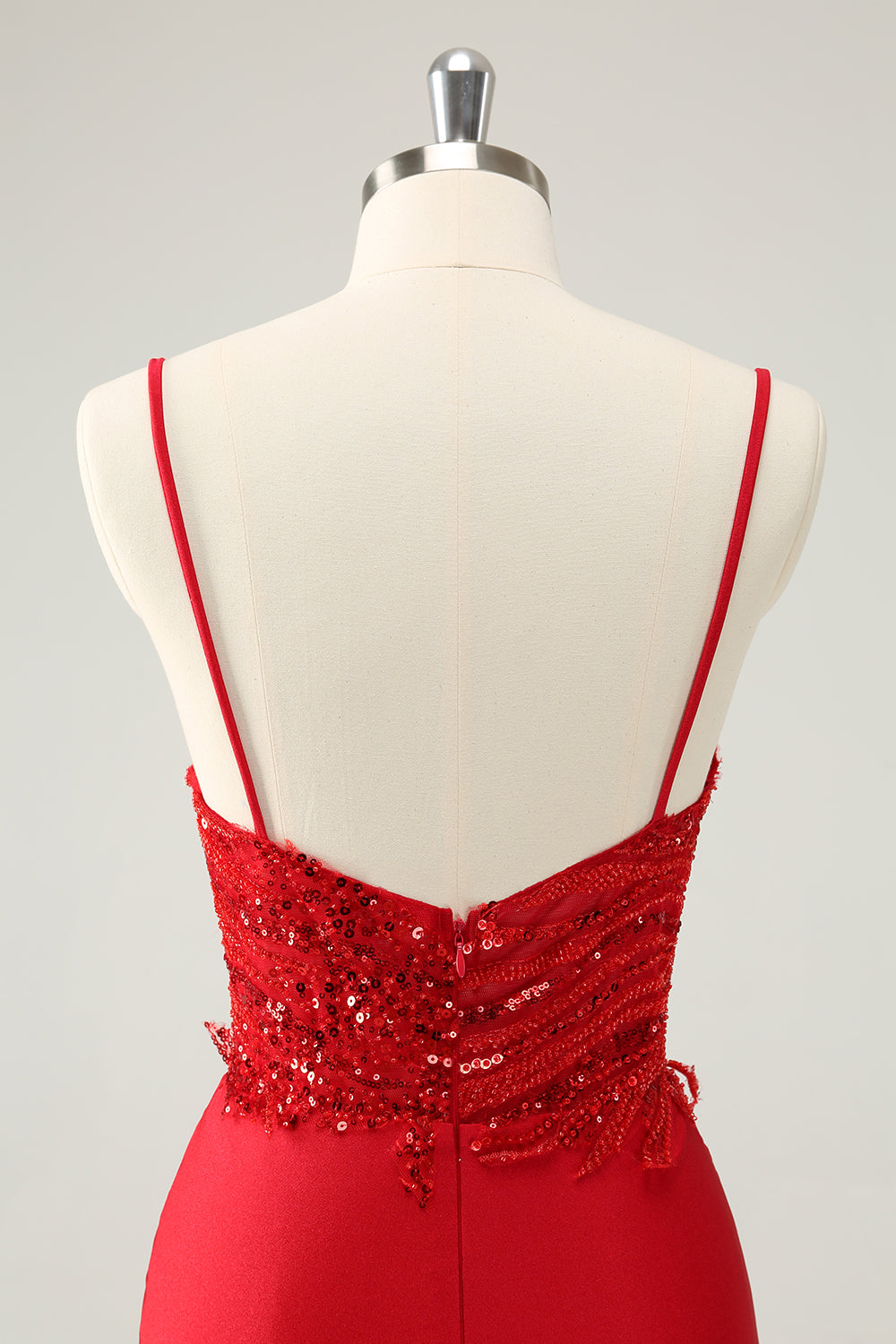 Glittrande Röd Bodycon Spaghetti Straps Homecoming Klänning med Paljetter