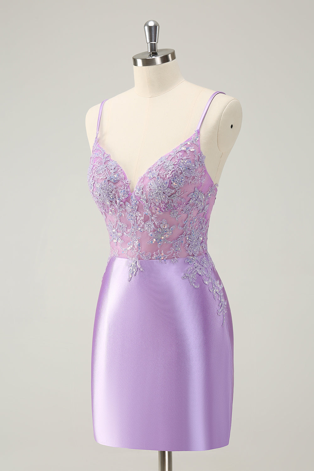 Glittrande Bodycon Lila Spaghetti Remmar Homecoming Klänning med Paljetter
