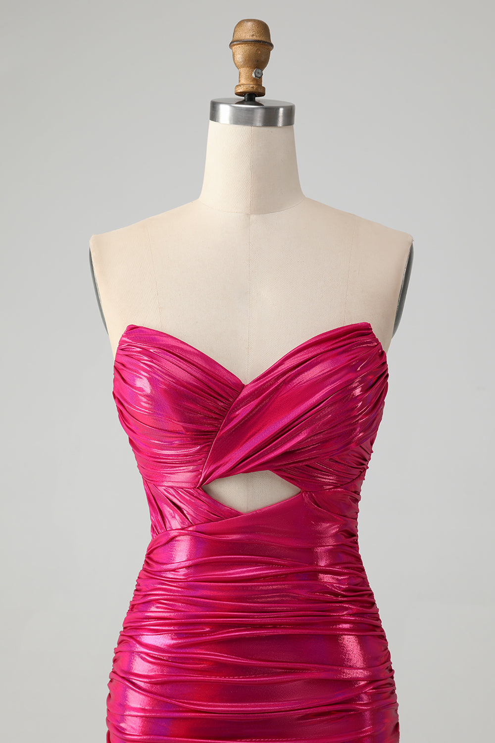 Chic Fuchsia Axelbandslös Nyckelhål Plisserad Tight Homecoming Klänning