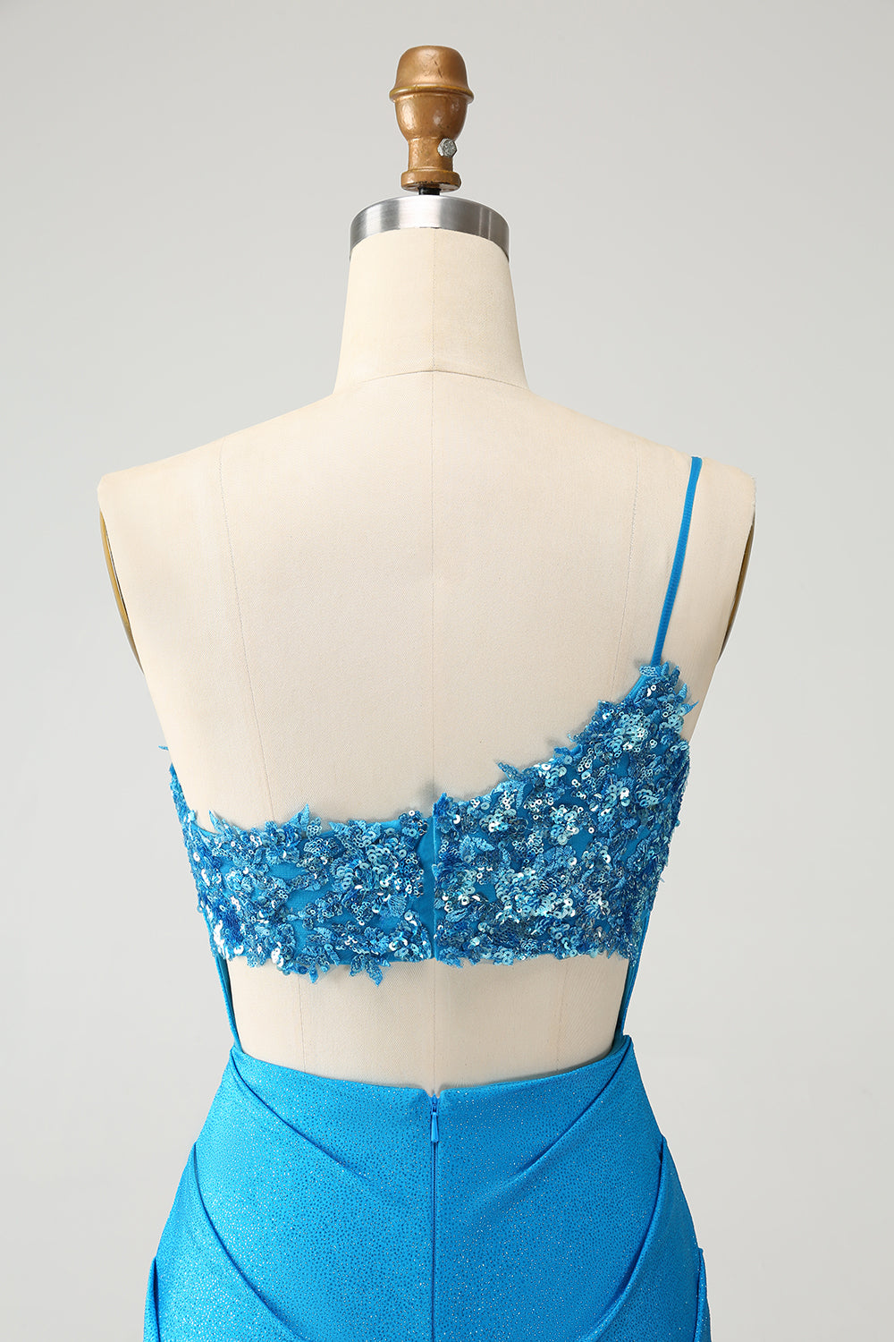 Blå Bodycon One Shoulder Rynkad Satin Homecoming Klänning med Paljetter