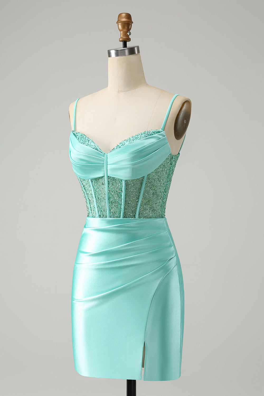 Snygg Bodycon Spaghetti Remmar Korsett Satin Röd Homecoming Klänning med Slits
