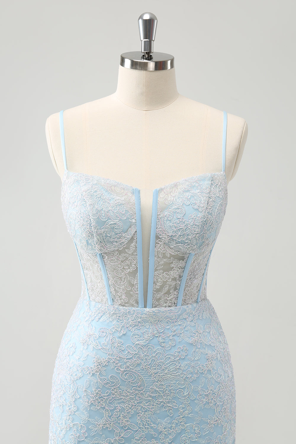 Ljusblå Bodycon Spaghetti Straps Korsett Homceoming Klänning med Paljetter