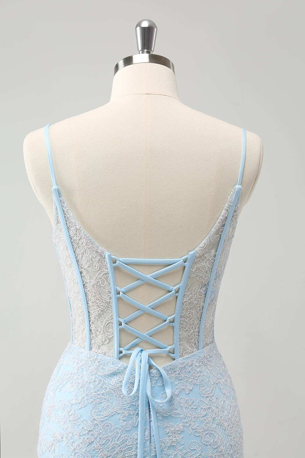 Ljusblå Bodycon Spaghetti Straps Korsett Homceoming Klänning med Paljetter