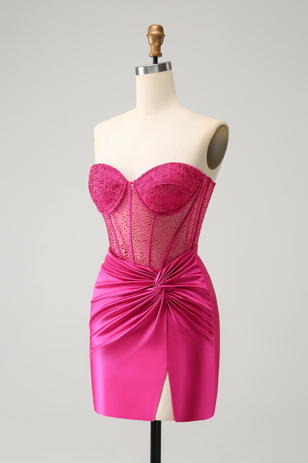 Glittrande Fuchsia Tight Pärlstav Korsett Axelbandslös Homecoming Klänning