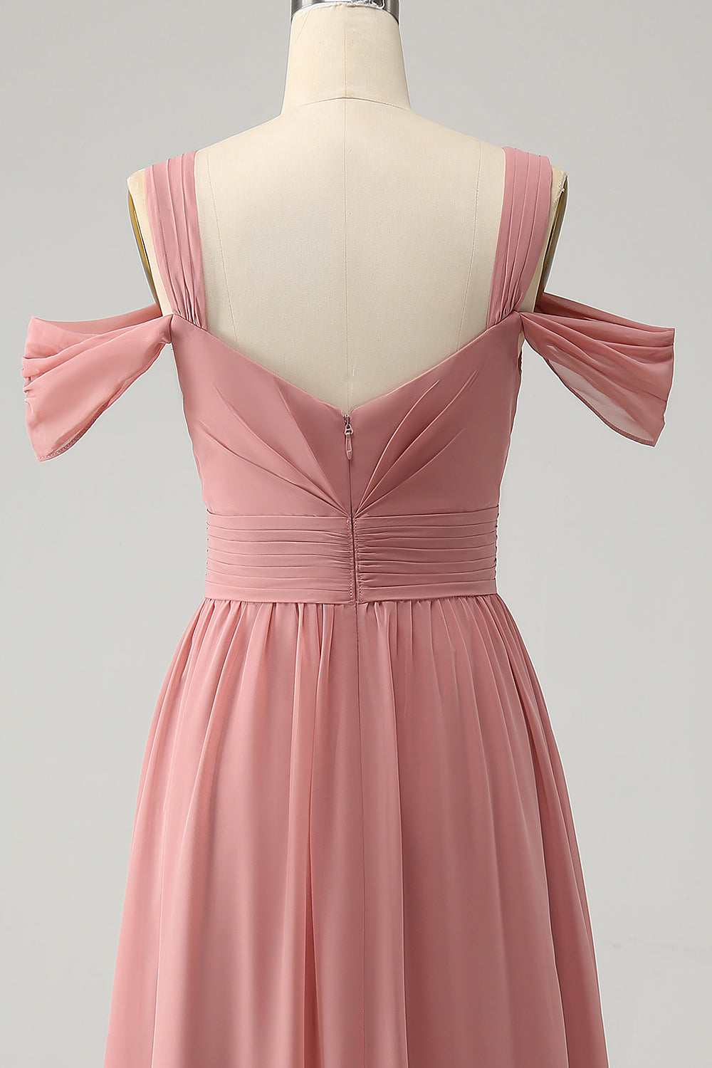 Chiffong Röd A Line Spaghetti Straps Plisserad Brudtärna Klänning med Slits