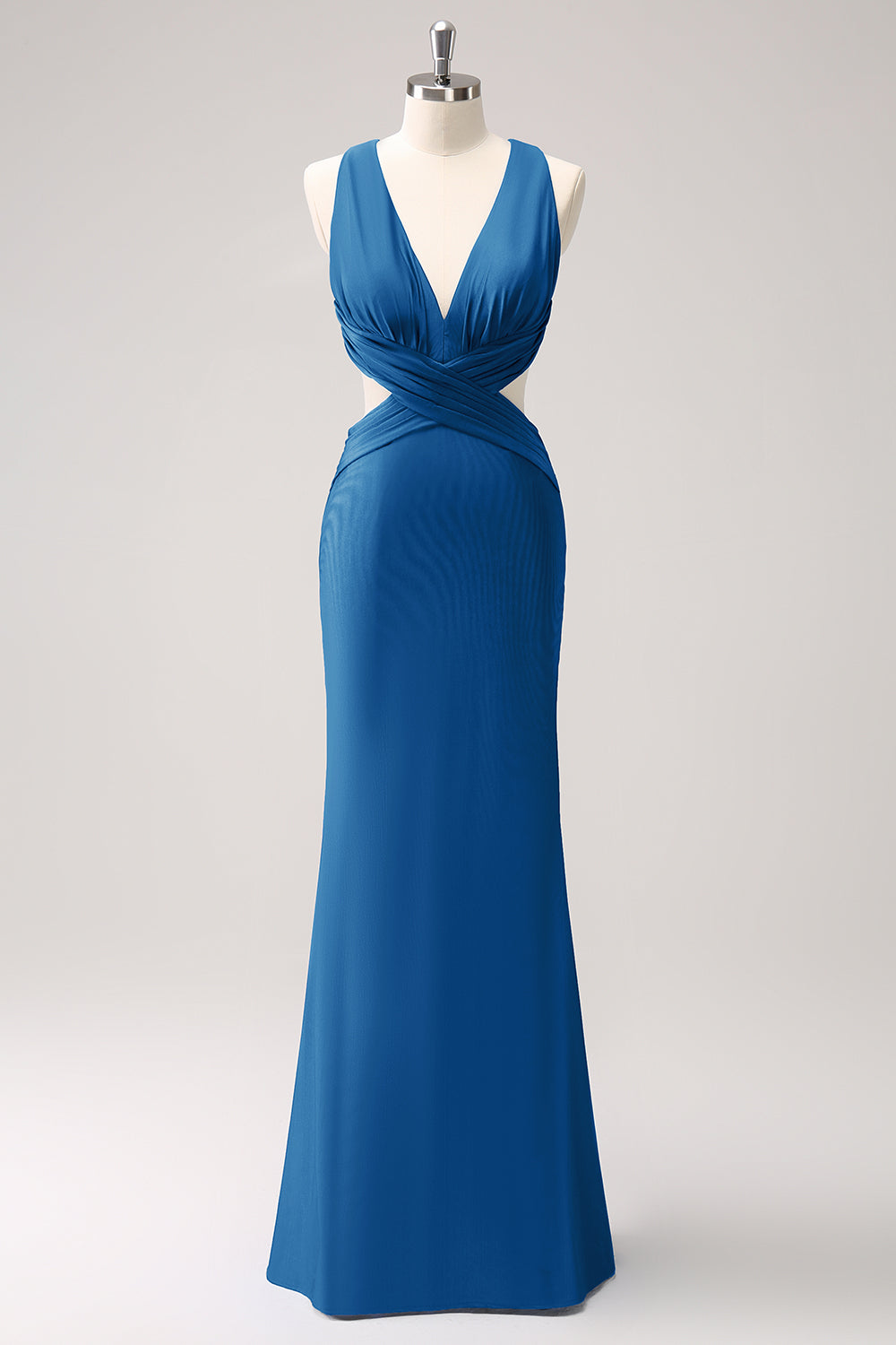 Fuchsia sjöjungfru klippa ut rynkad lång brudtärna klänning