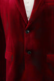 Notched Kavajslag Vinröd Sammet Enkelknäppt Balkavaj för män