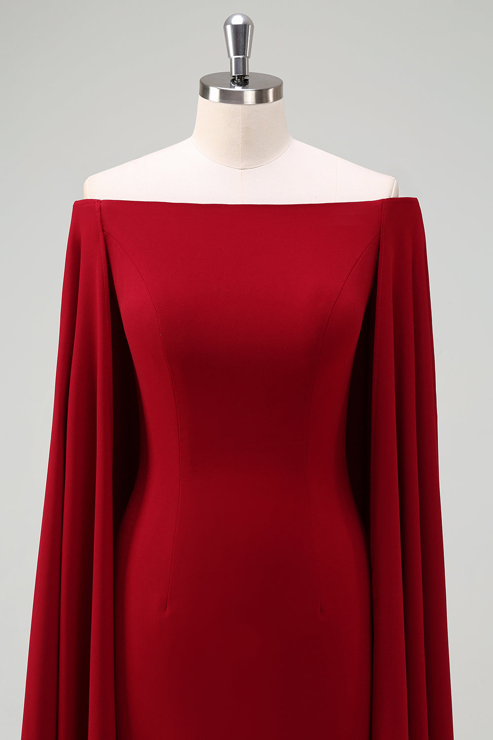 Vinröd Off The Shoulder Bodycon Cocktailklänning med Cape ärmar