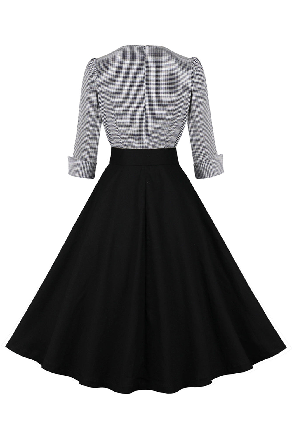 Svart lapel hals pläd vintage 1950-talet klänning
