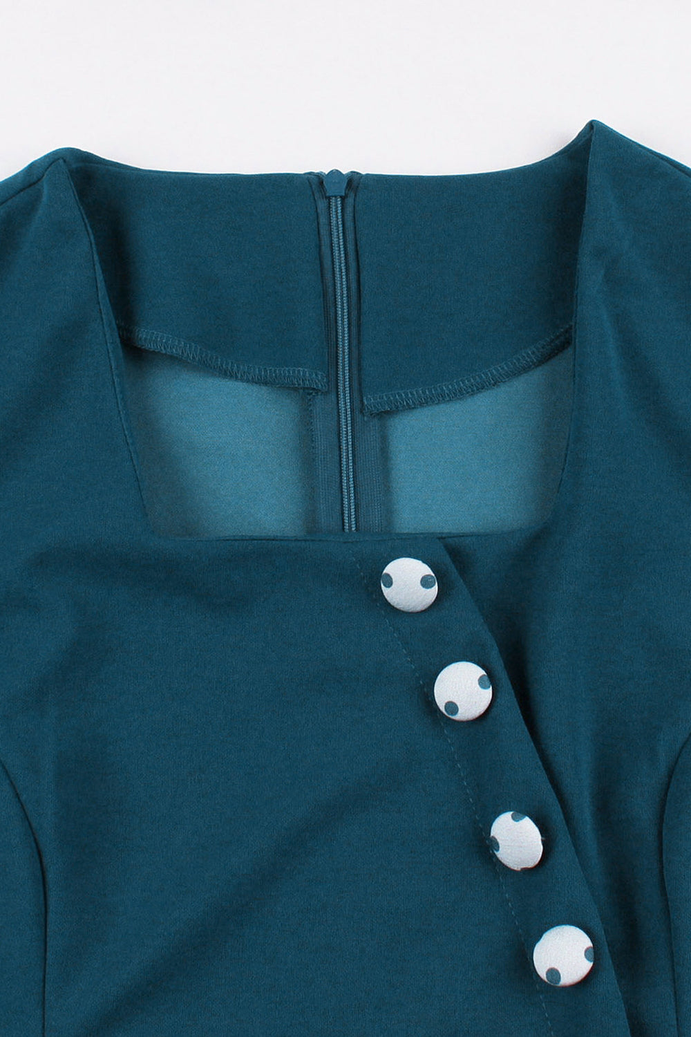 Blå Vit Polka Dots Fyrkantig hals Vintage 1950-talet Klänning