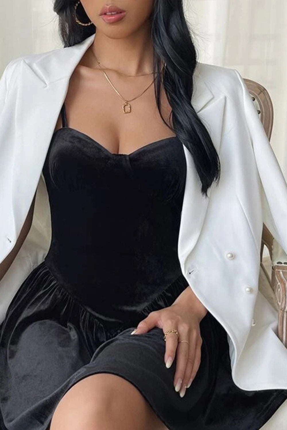 Svart A Line Spaghetti Straps Kort Cocktail Klänning
