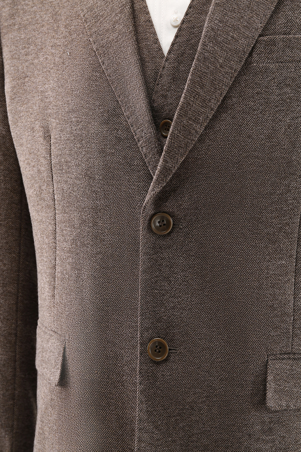 Brun Notched Lapel 3 Piece Enkelknäppt Mäns Baldräkter