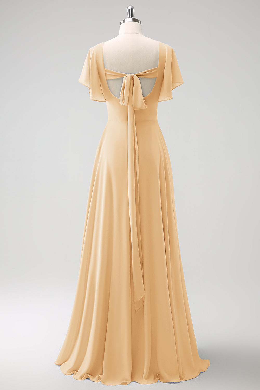 Gråblå A Line Chiffong Lång Brudtärna Klänning Med Slits