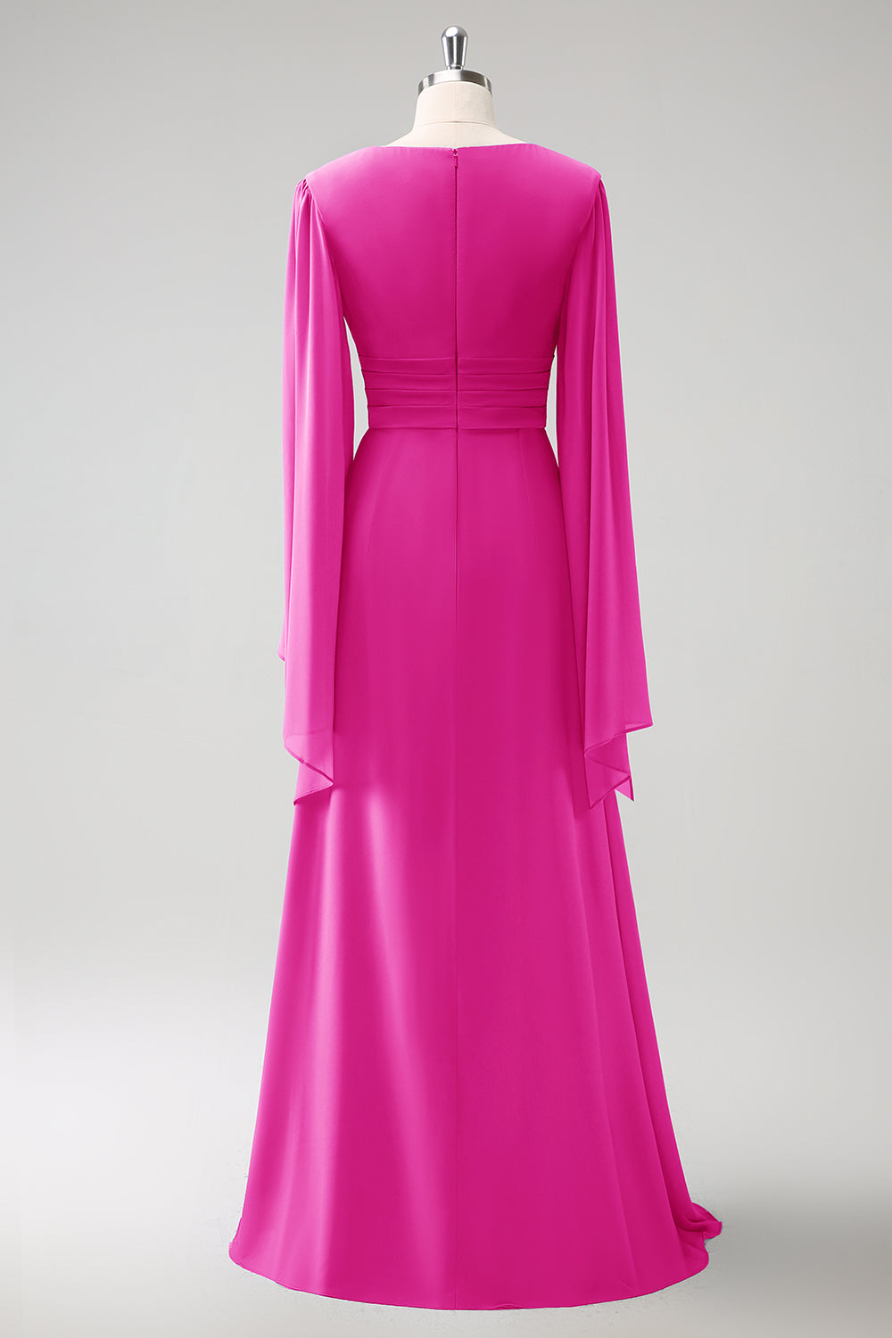 Gråblå En linje Långärmad Chiffong Brudtärna Klänning med slits