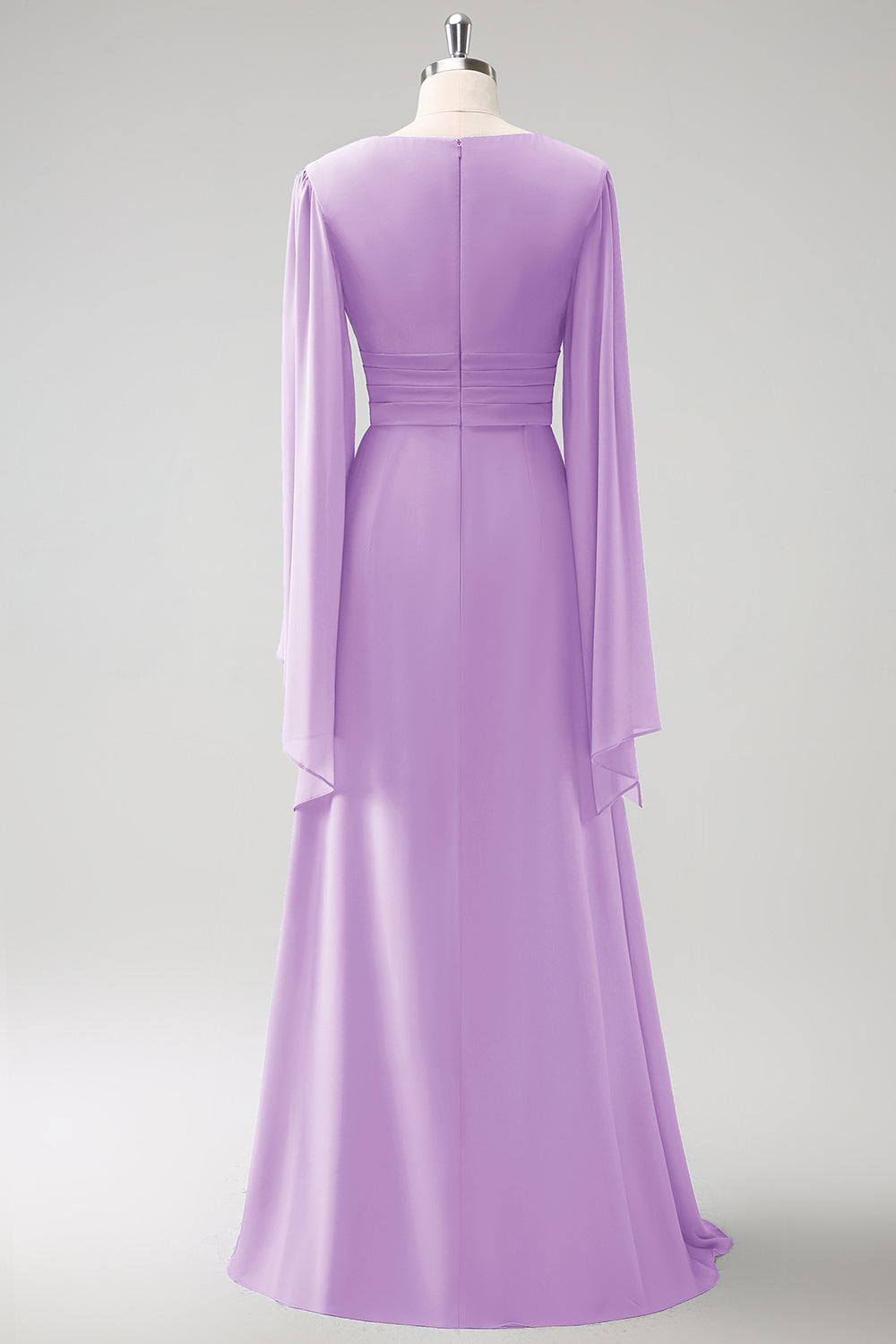 Gråblå En linje Långärmad Chiffong Brudtärna Klänning med slits