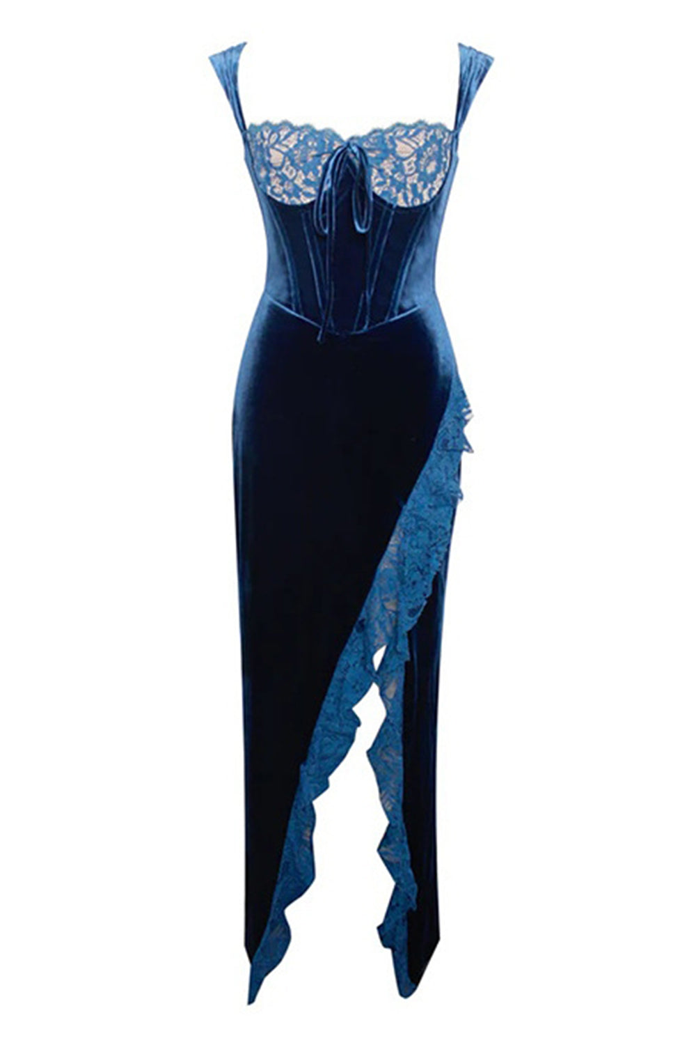 Sexig Royal Blue Velvet Bodycon Cocktailklänning med slits