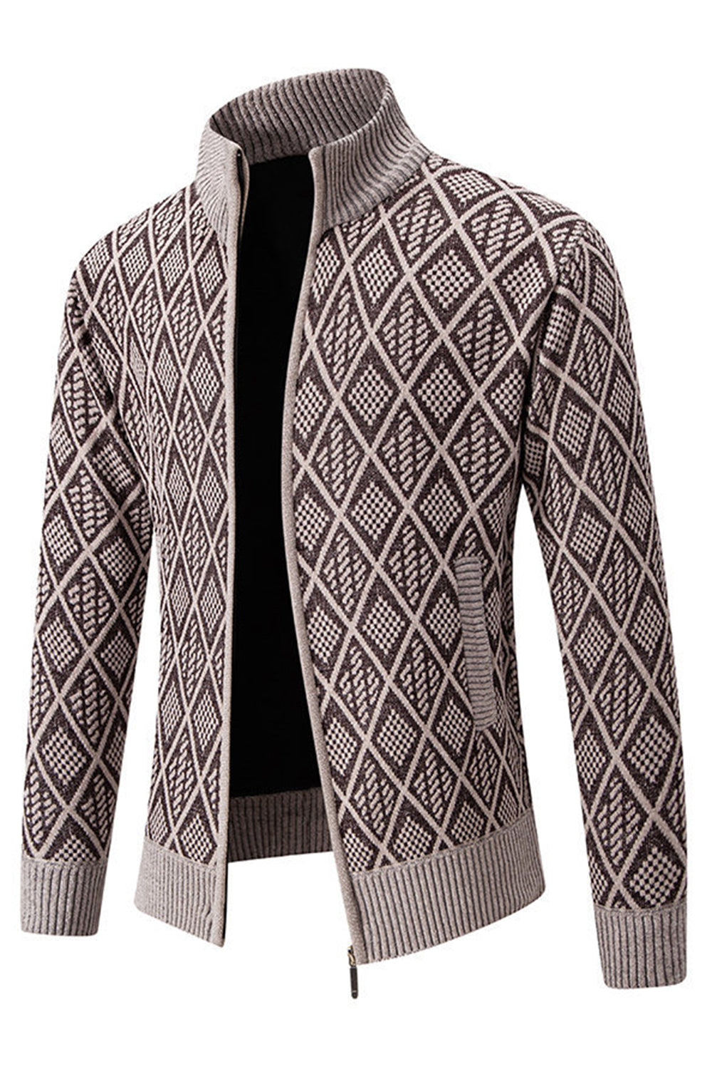 Herr Jacquard Plus sammet casual stand krage cardigan jacka