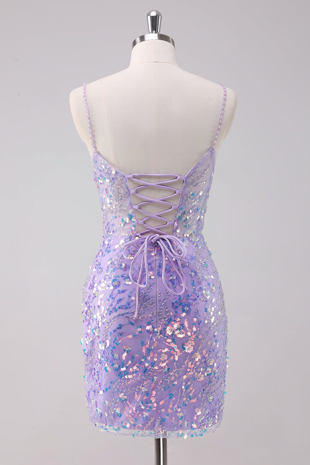 Glittrande lila Bodycon Spaghetti Remmar Paljetter Kort Homecoming Klänning