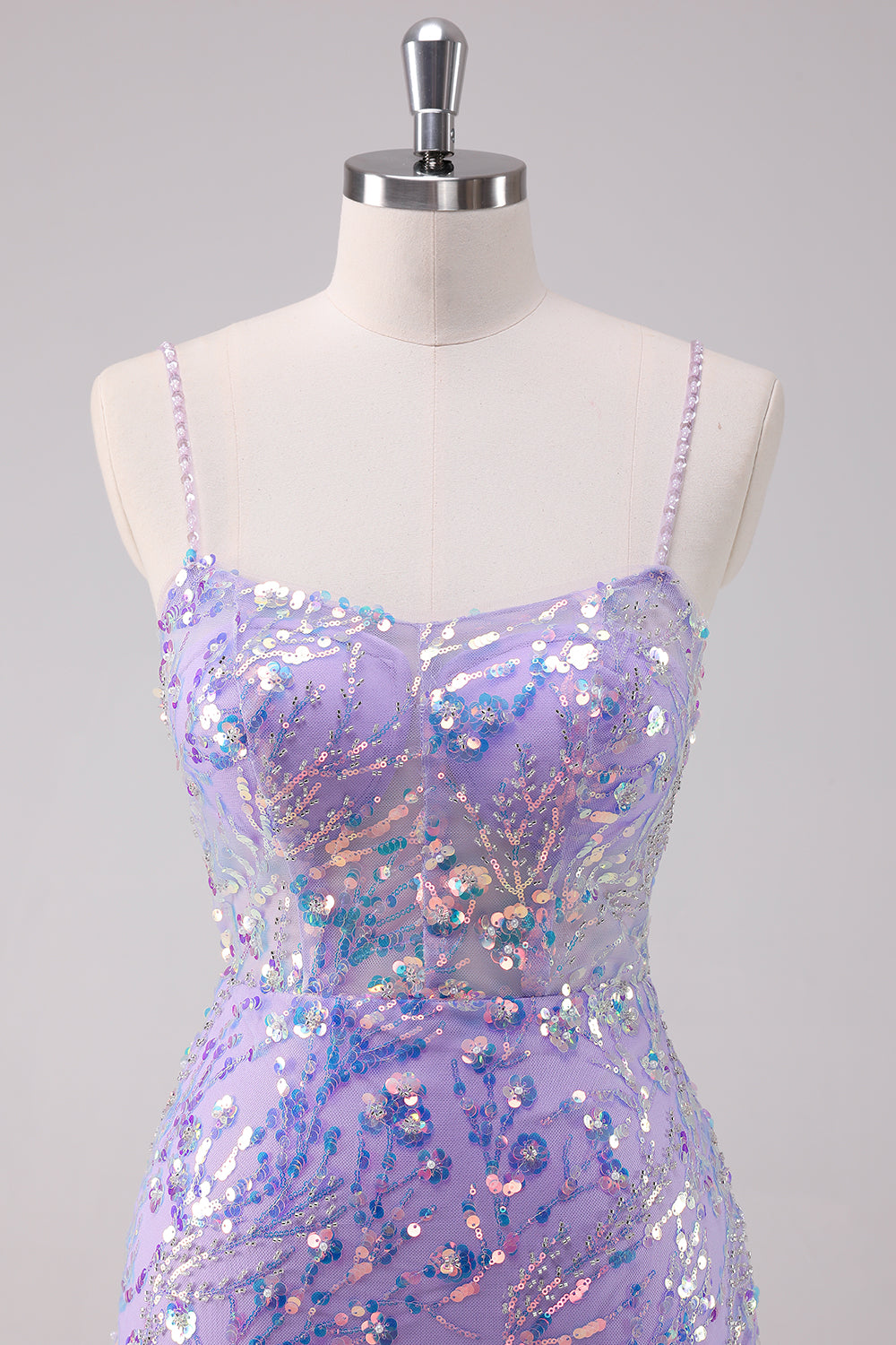 Glittrande lila Bodycon Spaghetti Remmar Paljetter Kort Homecoming Klänning
