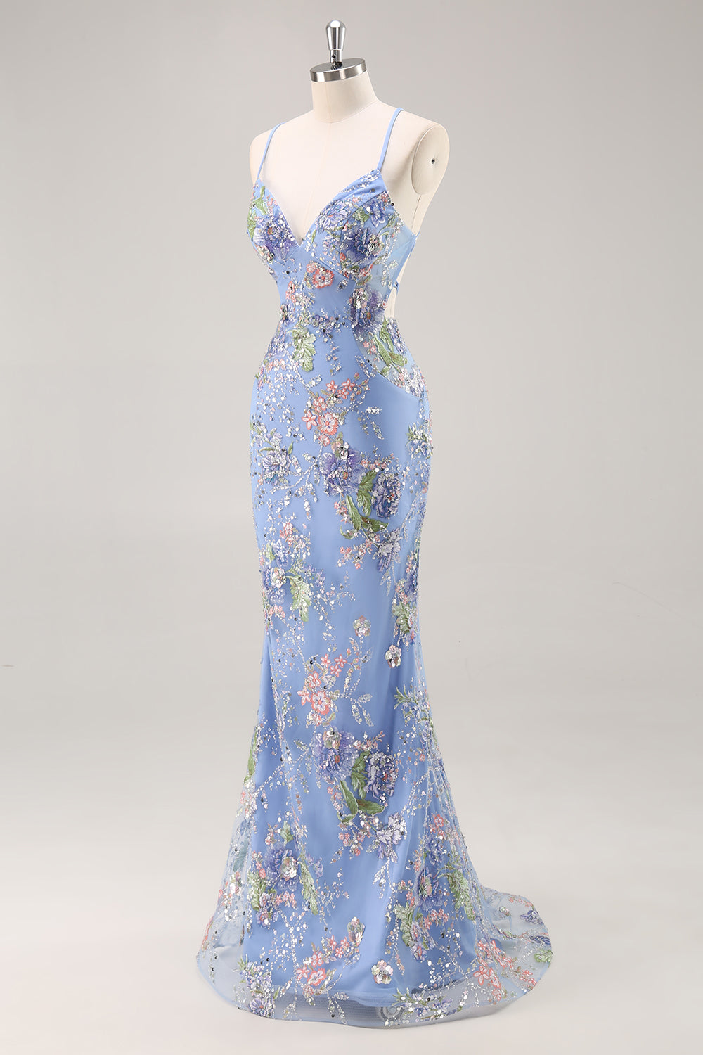 Paljetter Sjöjungfru Spaghetti Remmar Paljett Svart Balklänning med Appliques