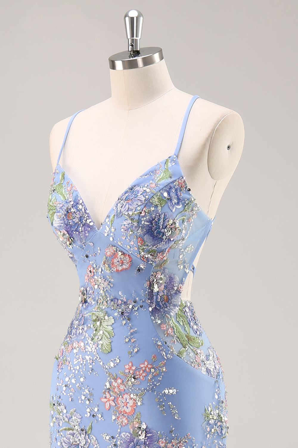 Paljetter Sjöjungfru Spaghetti Remmar Paljett Svart Balklänning med Appliques