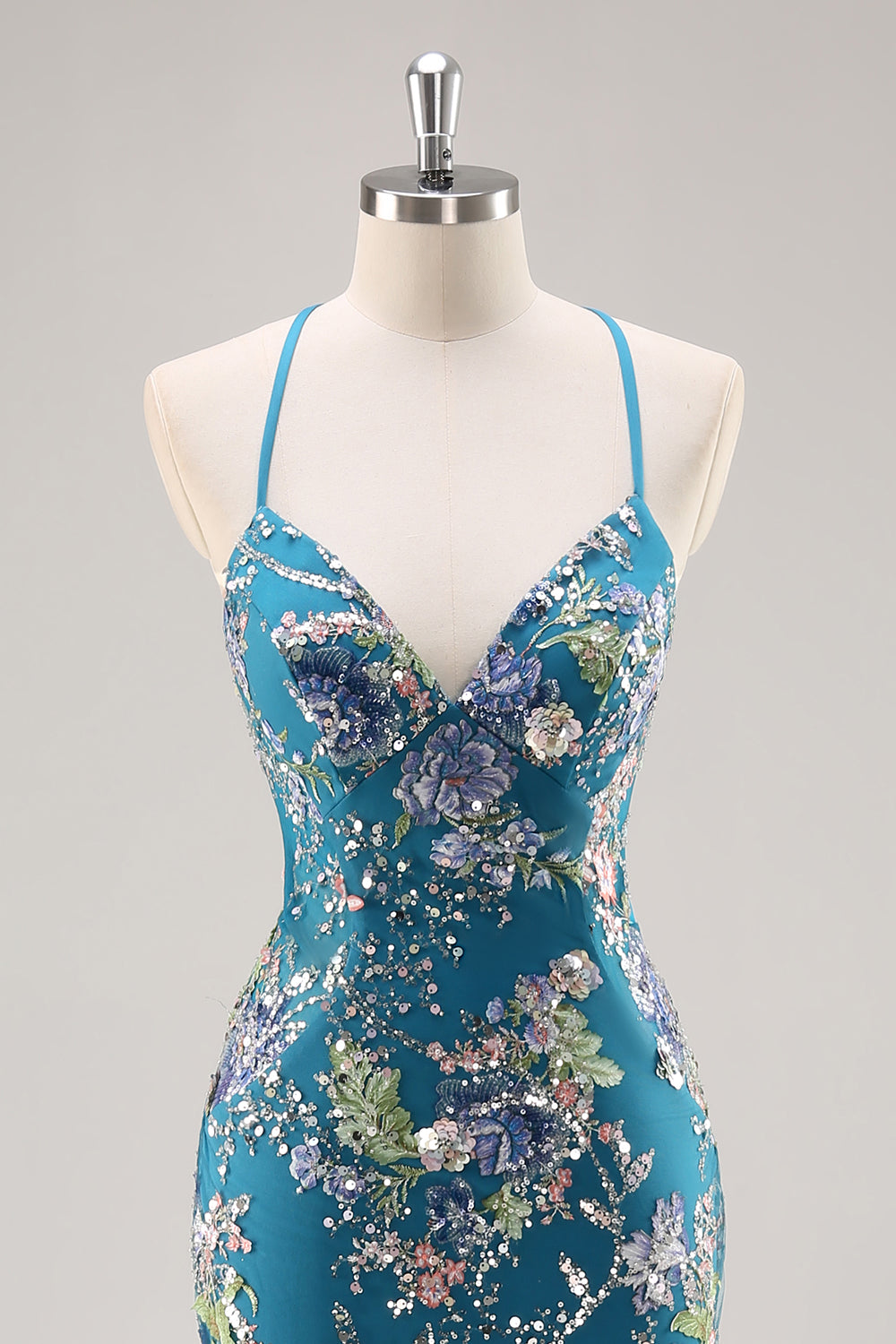 Paljetter Sjöjungfru Spaghetti Remmar Paljett Svart Balklänning med Appliques